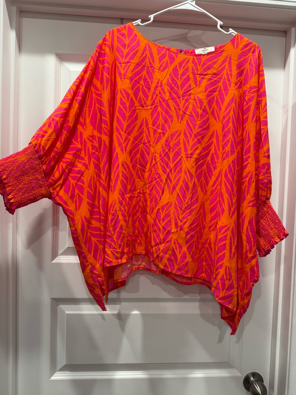 entro Pink and Orange Leaf-Print Tunic Top